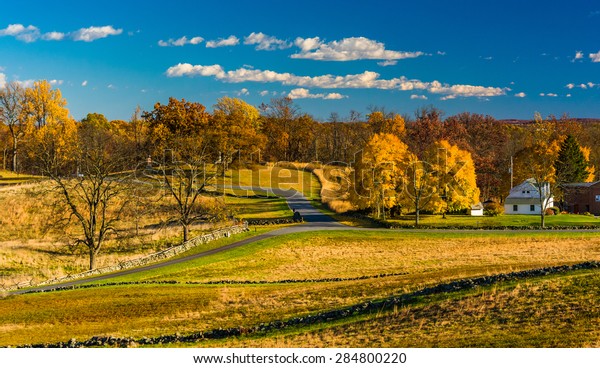 View Battlefields Autumn Color Gettysburg Pennsylvania Stock Photo ...