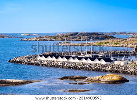 View of the bay, the fishing village of Vrango and the beautiful nature on the island of Vrango, Sweden