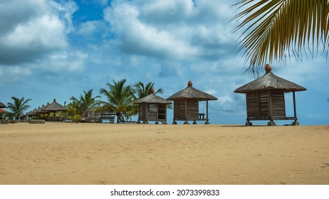 View Of The Beach With Bungalow House Where You Can Sit And Admire The Sea. Photo Taken In Keta Ghana West Africa