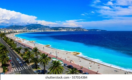 View of the beach in the city of Nice, France hdr - Shutterstock ID 557014384