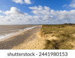 View of the beach and dunes in Walberswick, Suffolk and possible landfall site for the National Grid LionLink programme.