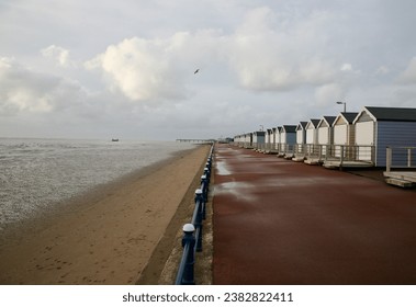 A view of the beach and famous pier, on a cold autumn day, St Annes on the Sea, Lytham St Annes, Lancashire, United Kingdom, Europe on Wednesday, 1st, November, 2023
