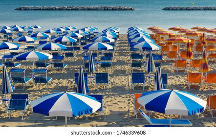 View of the beach in Gabicce Mare in Italy in the early morning