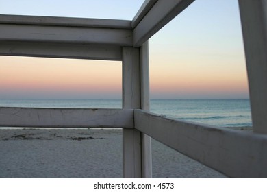 view of beach from lifeguard tower
