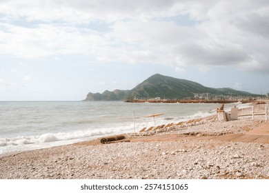 view of the beach and mountain