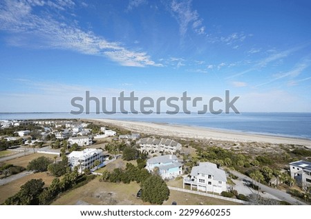 View of the beach and ocean from the top of the Tybee Island lighthouse