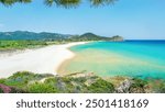 A view of the beach at Sa Colonia Bay, Chia, Sardinia.