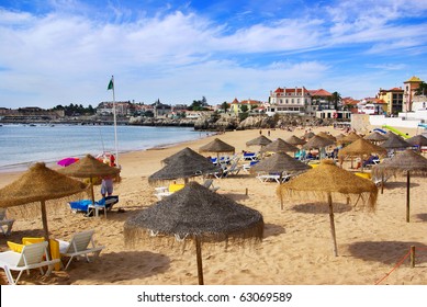 View of a beach in the touristic village of Cascais, Portugal