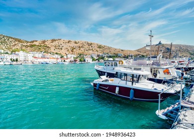 View Of A Beautiful Bay With Parked Yachts On A Clear Summer Day