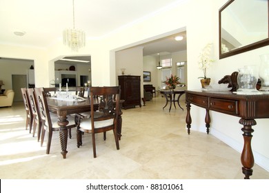 View Of A Beautiful Classic Rich Dining Room With Travertine Floor