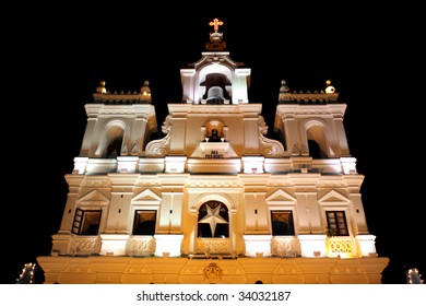 A View Of The Beautiful Decorated Pro Nobis Church In Goa, On A Christmas Night.