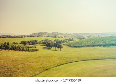 A view of a beautiful golf course at Zlati Gric in Slovenia with vineyards and trees - Shutterstock ID 1749355439