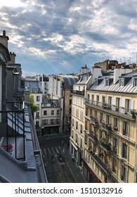 View of beautiful street from french balcony at Paris France.