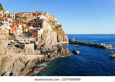 View of the beautiful turistic town in Cinque Terre, Manarola