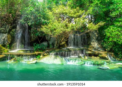 View of beautiful waterfall in garden at Ratchaburi province,Thailand.

