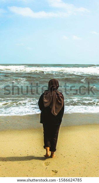 View Behind Malay Girl Hijab Looking Stock Photo Edit Now 1586624785