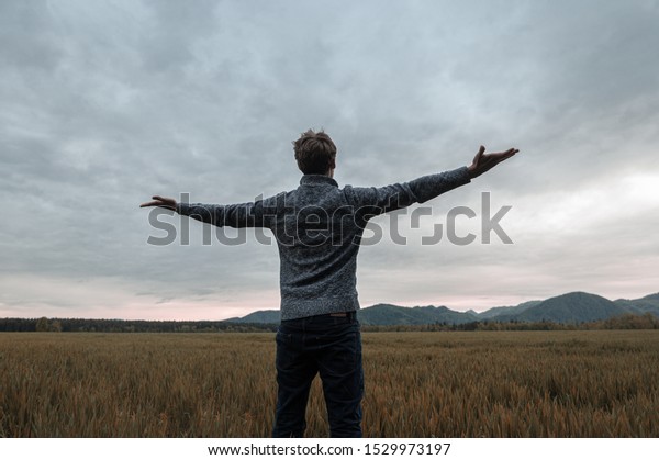 View Behind Young Man Standing Autumn Stock Photo (Edit Now) 1529973197