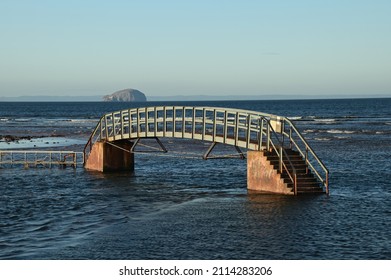 A view of the “bridge to nowhere” in Belhaven bay near Dunbar in East Lothian, Scotland. 