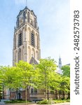 View at the Bell tower of Church of Saint Lawrence in the streets of Rotterdam in Netherlands