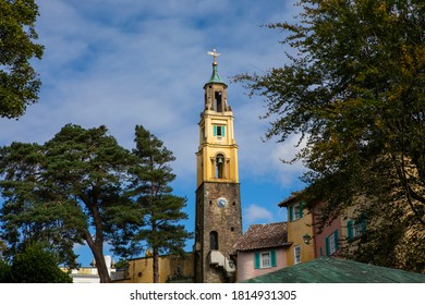 A view of the Bell Tower in the village of Portmeirion in North Wales, UK.