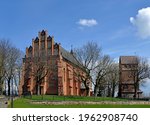 View of the bell towers in the vicinity of the Catholic church of St. Achacjusz in the village of Czernice Borowe in Masovia in Poland.