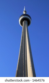 A view from below of the CN Tower in Toronto, Canada