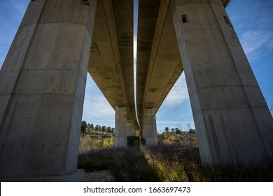 View from below of a highway bridge