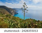 View from belvedere quattrocchi, lipari, aeolian islands, unesco world heritage site, sicily, italy, mediterranean, europe