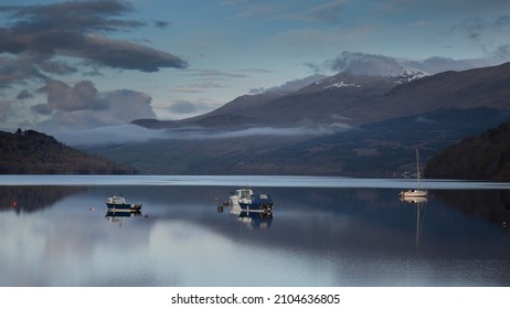 View Of Ben Lowers From Kenmore Beach On Loch Tay In Scotland.