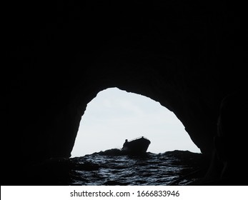 View From Benagil Sea Cave In Rough Sea