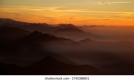 A View Of The Bergamasque Prealps From Passo Valcava, During A Winter Sunrise.