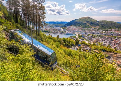 View Of Bergen City With Lift In Norway