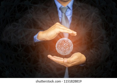 View of a BIG DATA title concept of Internet of things (IoT) with man graphical user digital interface transformation, Artificial Intelligence,offer IoT solution represented HUD - intelligent life