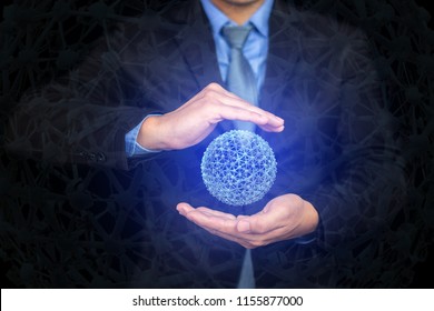 View of a BIG DATA title concept of Internet of things (IoT) with man graphical user digital interface transformation, Artificial Intelligence,offer IoT solution represented HUD - intelligent life