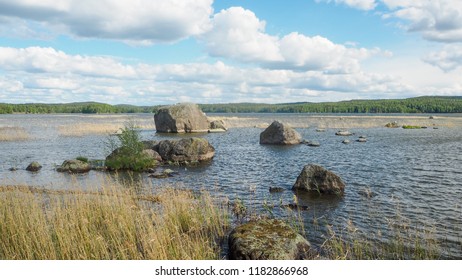 View Of Big Rocks In Päijänne Lake In Finland In Summer