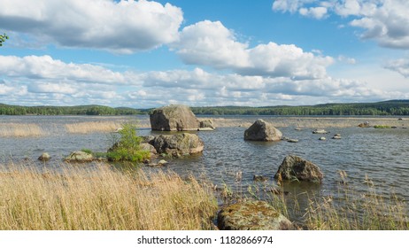 View Of Big Rocks In Päijänne Lake In Finland In Summer