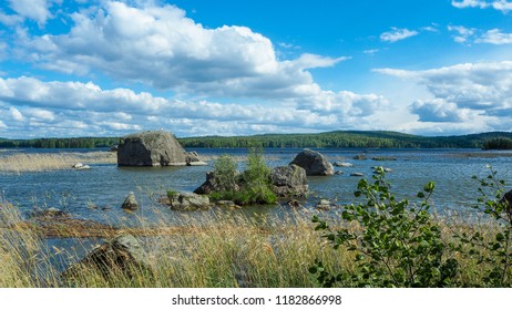 View Of Big Rocks In Päijänne Lake In Finland In Summer