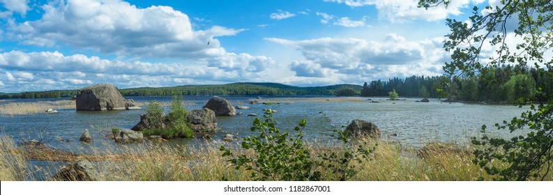 View Of Big Rocks In Päijänne Lake In Finland In Summer