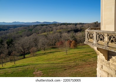 View From Biltmore Castle, America's Largest Home, Built By A French Art Collector, George Vanderbilt. This Family Owned Estate Is 8000 Acre In The Blue Ridge Mountains Of Asheville, North Carolina