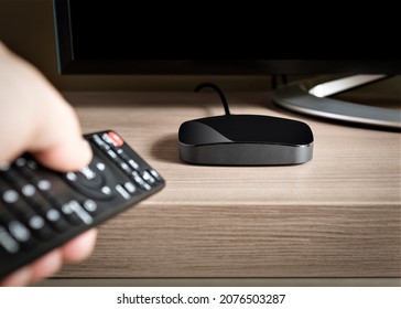 view of black modern smart tv converter, isolated - Shutterstock ID 2076503287