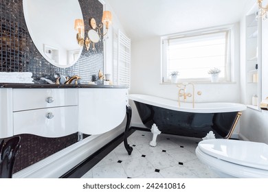 View Of Black And White Baroque Bathroom