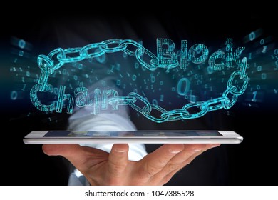 View of a Blockchain title with a cahin made of data number - 3d render - Powered by Shutterstock - Get 15% off with code: PIKWIZARD15