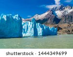 View of blue Iceberg of Grey Glacier in Grey Lake and beautiful snowy mountain at Torres del Paine National Park in Southern Chilean Patagonia Ice Field