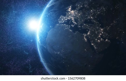 View of blue planet Earth in space with her atmosphere Europe continent 3D rendering