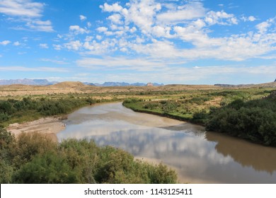 View of blue sky above the Rio Grande in Texas near the border with Mexico