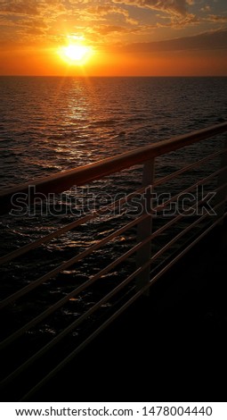 view from the board of a cruise ship on the Adriatic Sea and sunset on the coast of Italy, Croatia, Montenegro, Slovakia, Greece.