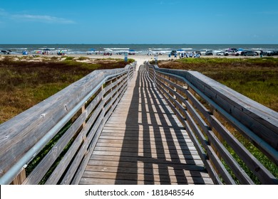 View Of A Boardwalk Leading To East Beach Galveston Island Texas.