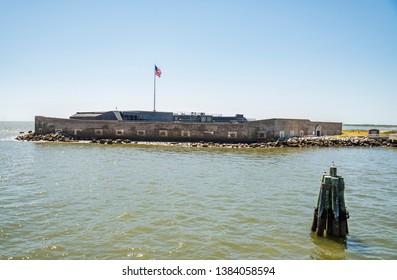 View From The Boat Of Fort Sumter National Monument In Charleston SC. USA