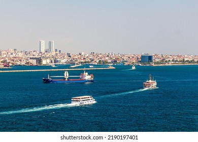 View Of Boats In Bosporus Strait In Istanbul, Turkey