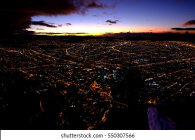 View Of Bogota From Monserrate After Sunset, Colombia